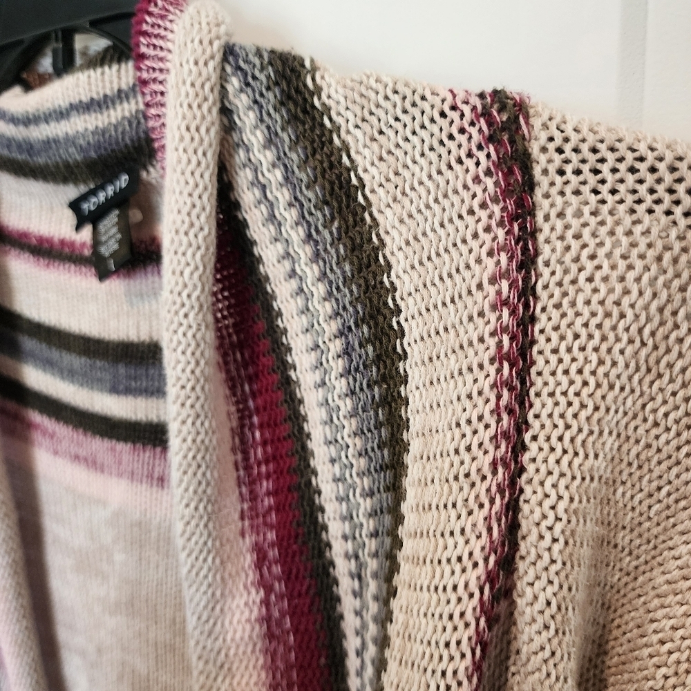 TORRID Multi-Color Striped Open-Front Waterfall Knit Cardigan Women's 1X Layer - Picture 8 of 13